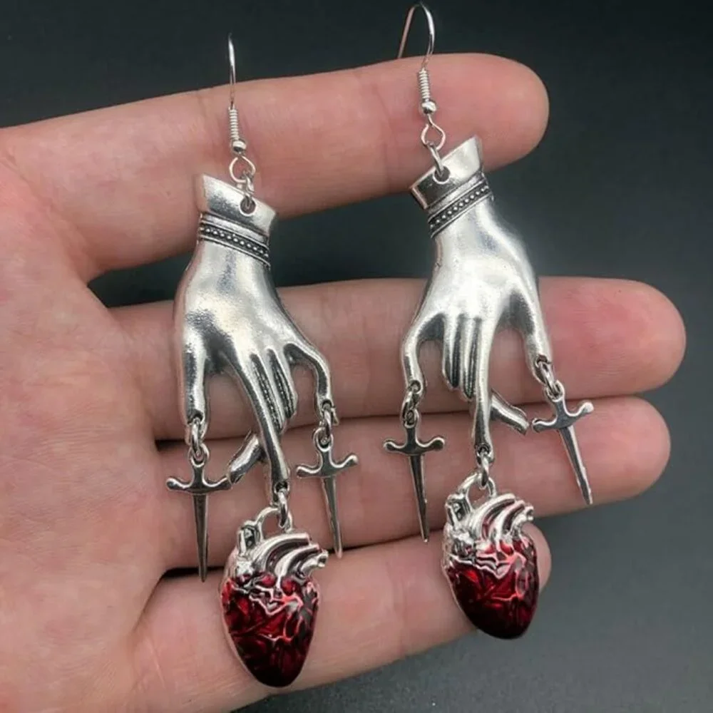 Gothic anatomical heart earrings